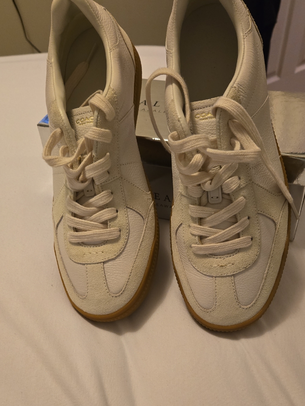 Coach Cream Leather & Suede Sneakers with Gum Sole